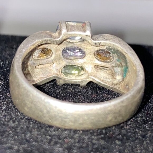 Ring 5 Stones Blue Topaz Amethyst Tourmaline Citrine Faceted Sterling Silver Sta - Picture 6 of 16